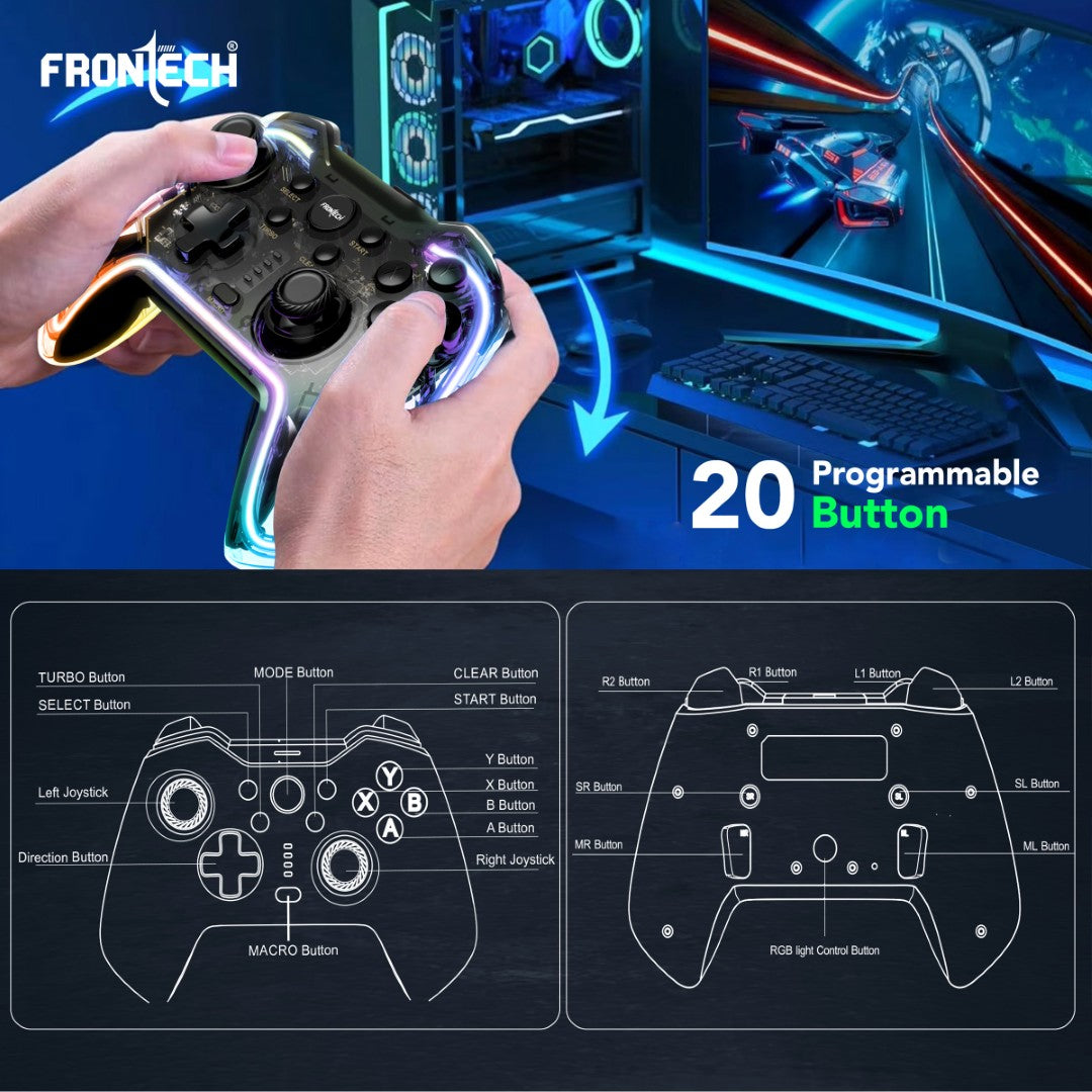 Frontech Fire Pro Wireless Gaming Pad | 2.4GHz, Dual Vibration, RGB | PS3/PC/Android TV (GP-0002) Frontech Fire Pro Wireless Gaming Pad | 2.4GHz, Dual Vibration, RGB | PS3/PC/Android TV (GP-0002)